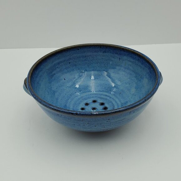 Studio Pottery Blue Berry Colander Small Pottery Kitchen Drainer Fruit Bowl - Picture 1 of 7